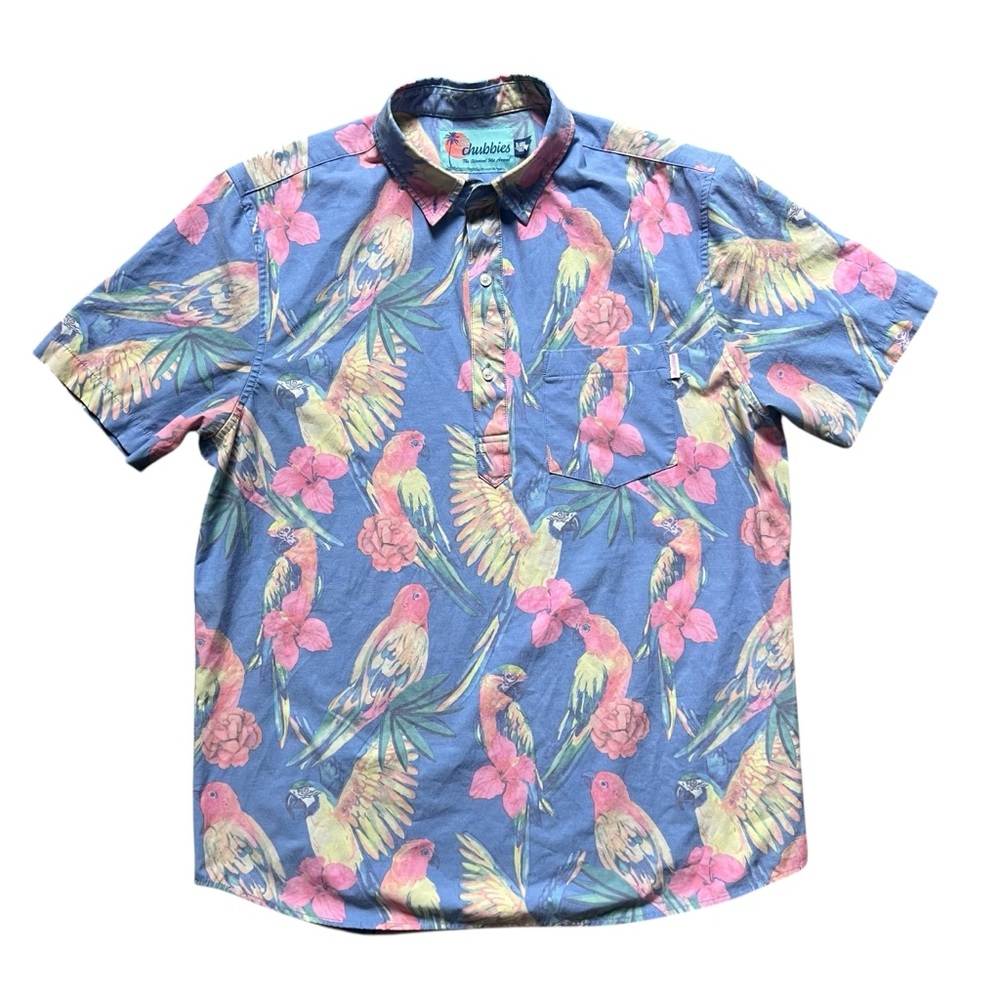 Chubbies - Stay Fly Popover Sport Parrots Aloha Golf Polo Shirt - Blue Men’s XL